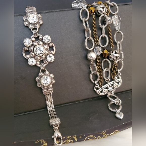 Brighton Set Lot of two Bracelets Multi strand Beads Crystal Silver Chain Bling - Picture 1 of 10